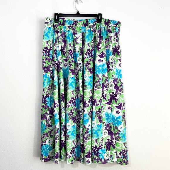 Woman Within 1X Linen Skirt Womens Plus Size Floral A-Line Artsy Summer Teacher - Picture 4 of 8